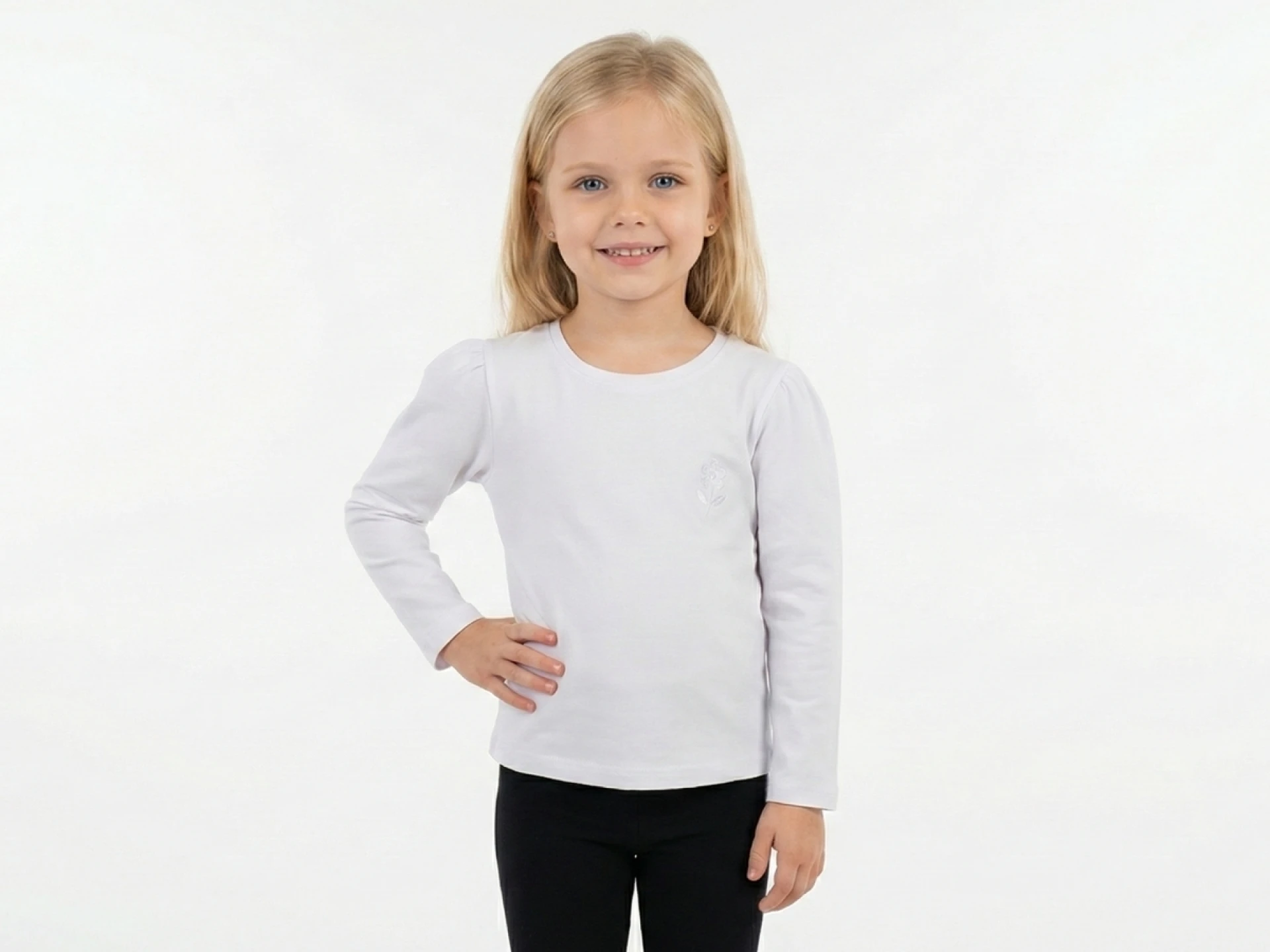 1/6 YAŞ 30/1 KOMPAK Çiçek Detaylı ve Büzgü Kollu Kız Çocuk Okulluk Bluz