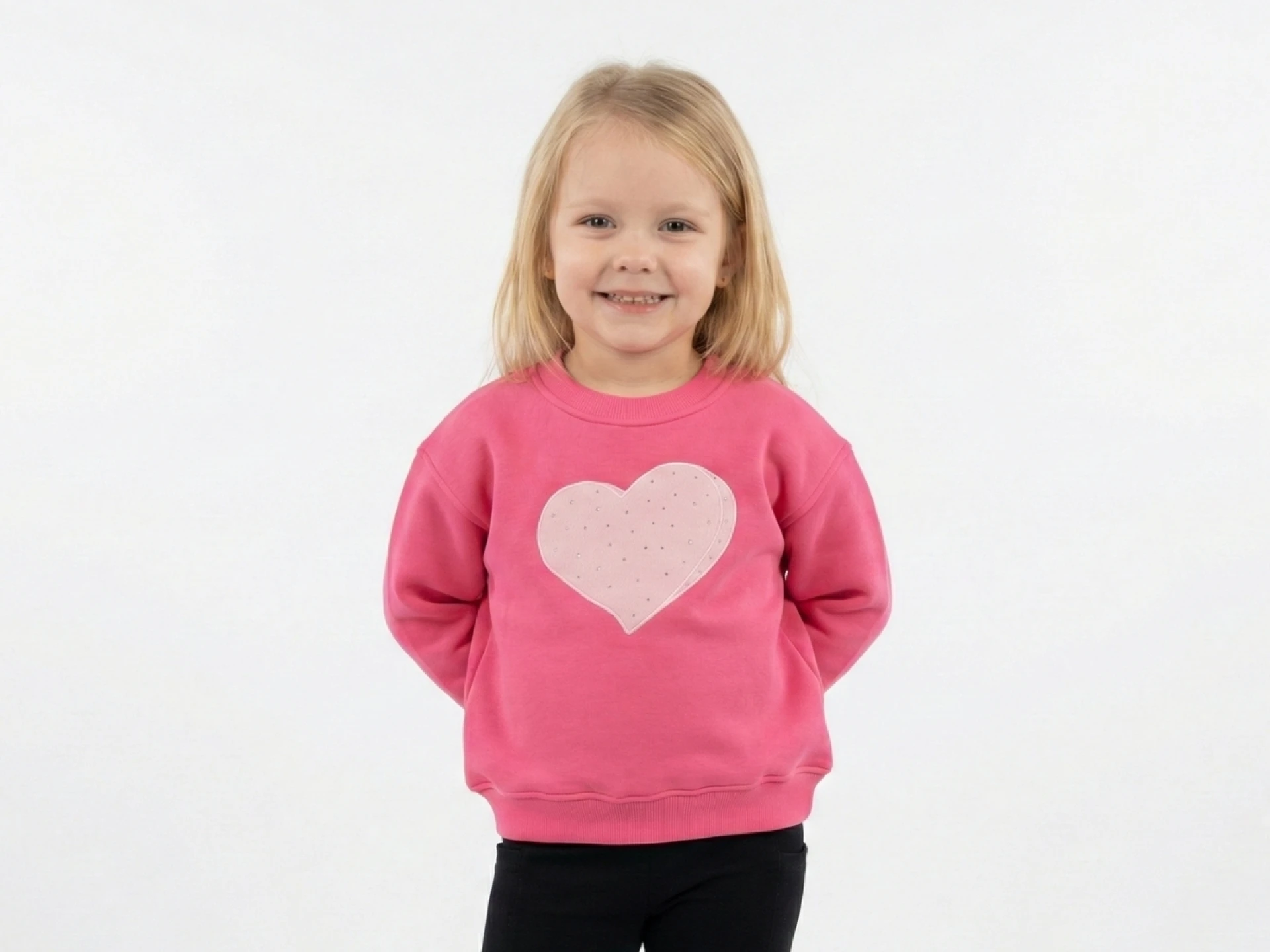 2/6 YAŞ 3 İP ŞARDONLU Büyük Kalp İşlemeli ve Taşlı Kız Çocuk Sweatshirt