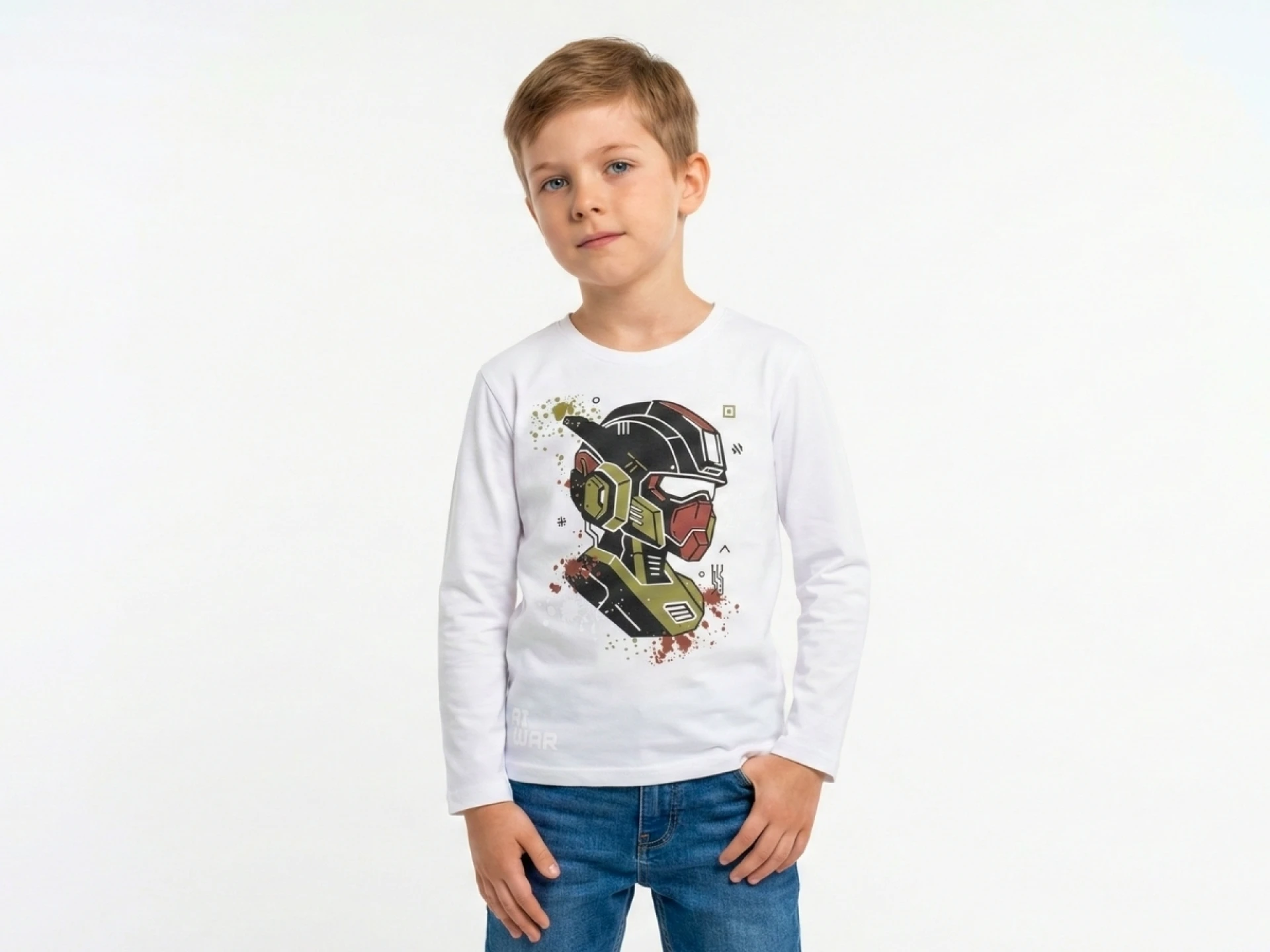 5/10 YAŞ 36/1 KOMPAKT PENYE "AI War" Robot Baskılı Erkek Çocuk Bluz