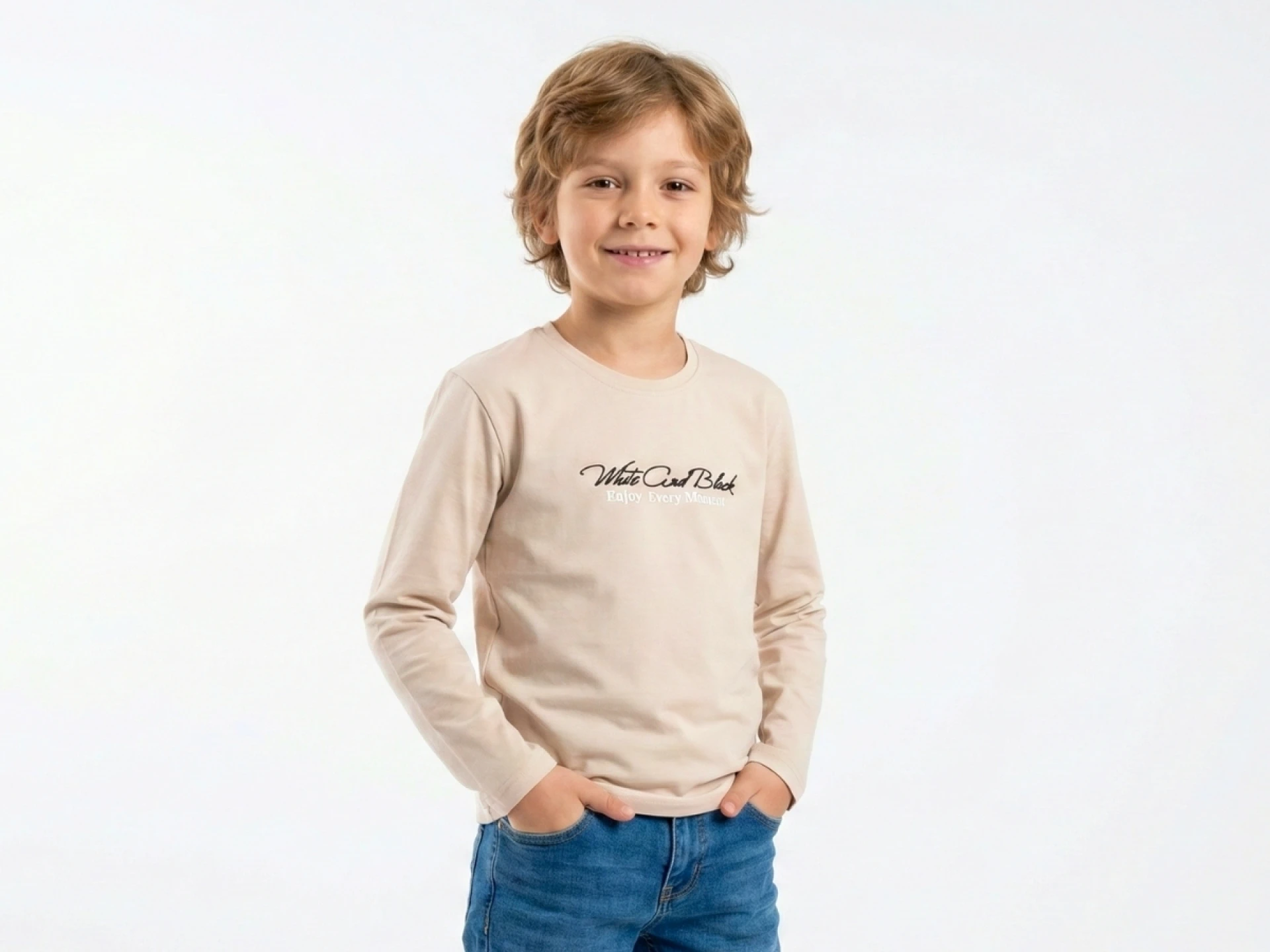 5/10 YAŞ 36/1 KOMPAKT PENYE "Enjoy Every Moment" Yazılı Minimal Baskılı Erkek Çocuk Bluz