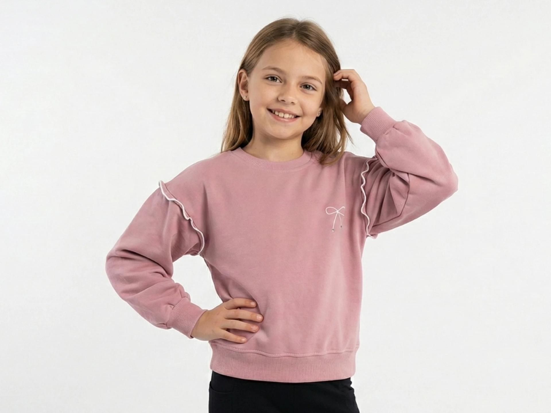 8/13 YAŞ 2 İP Omuzları Biyeli Fırfır Detaylı ve Fiyonklu Kız Çocuk Bluz