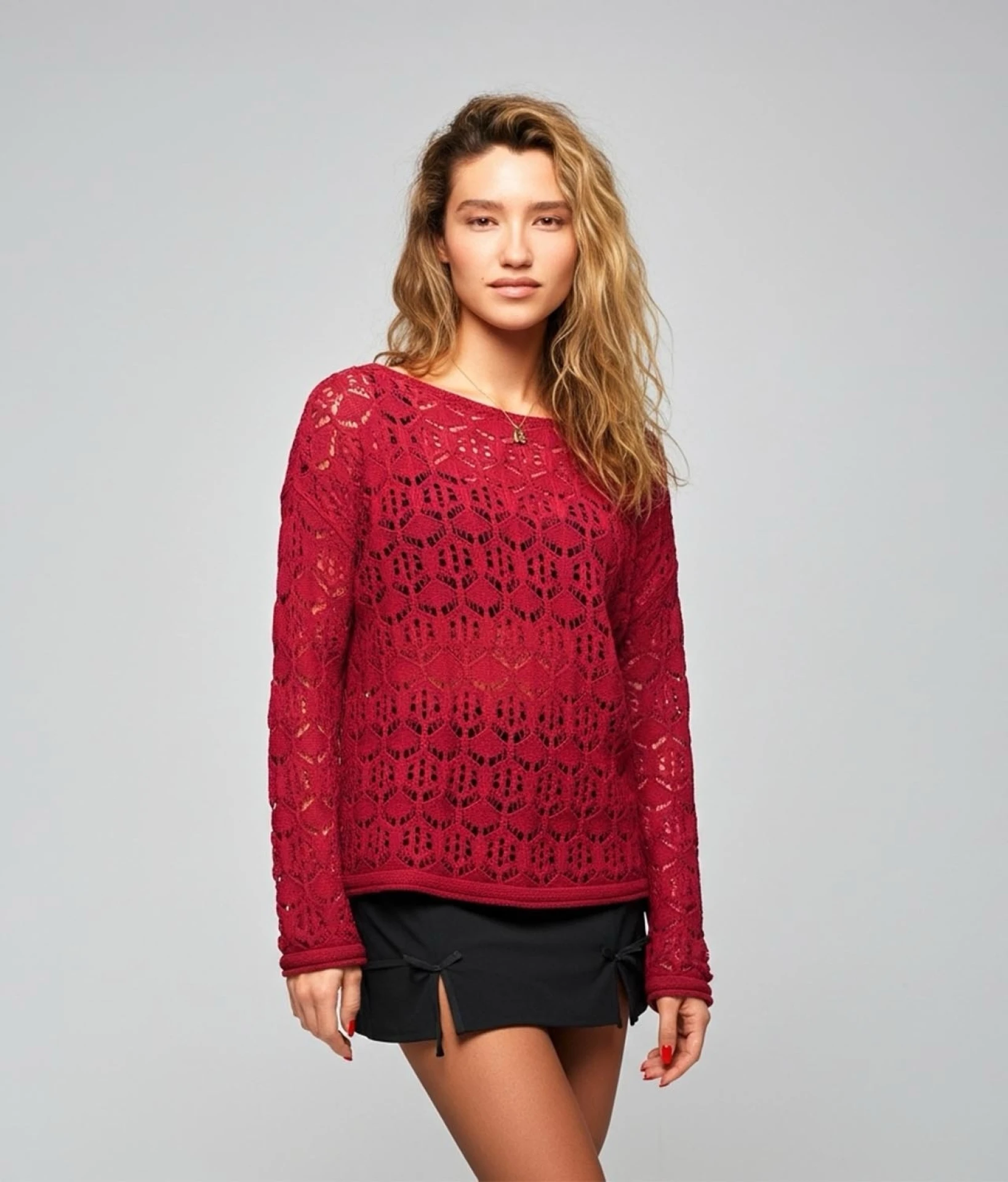 Açık Dikişli Geometrik Desenli Kazak