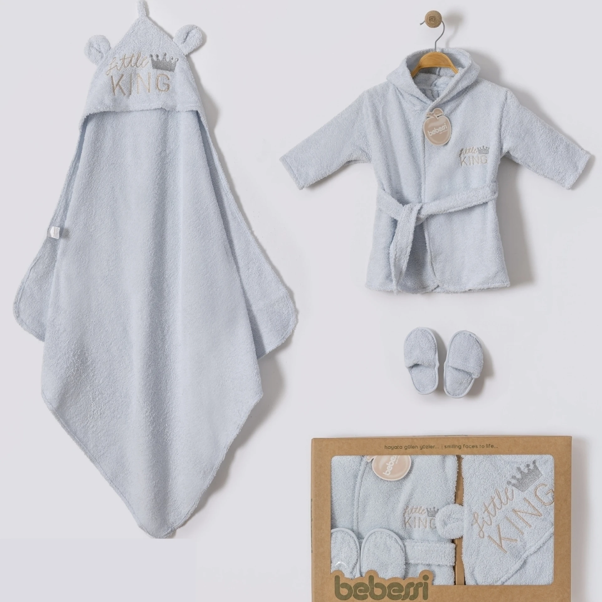 BEBESSİ ERKEK 0-12 AY KING KUTULU BORNOZ SET