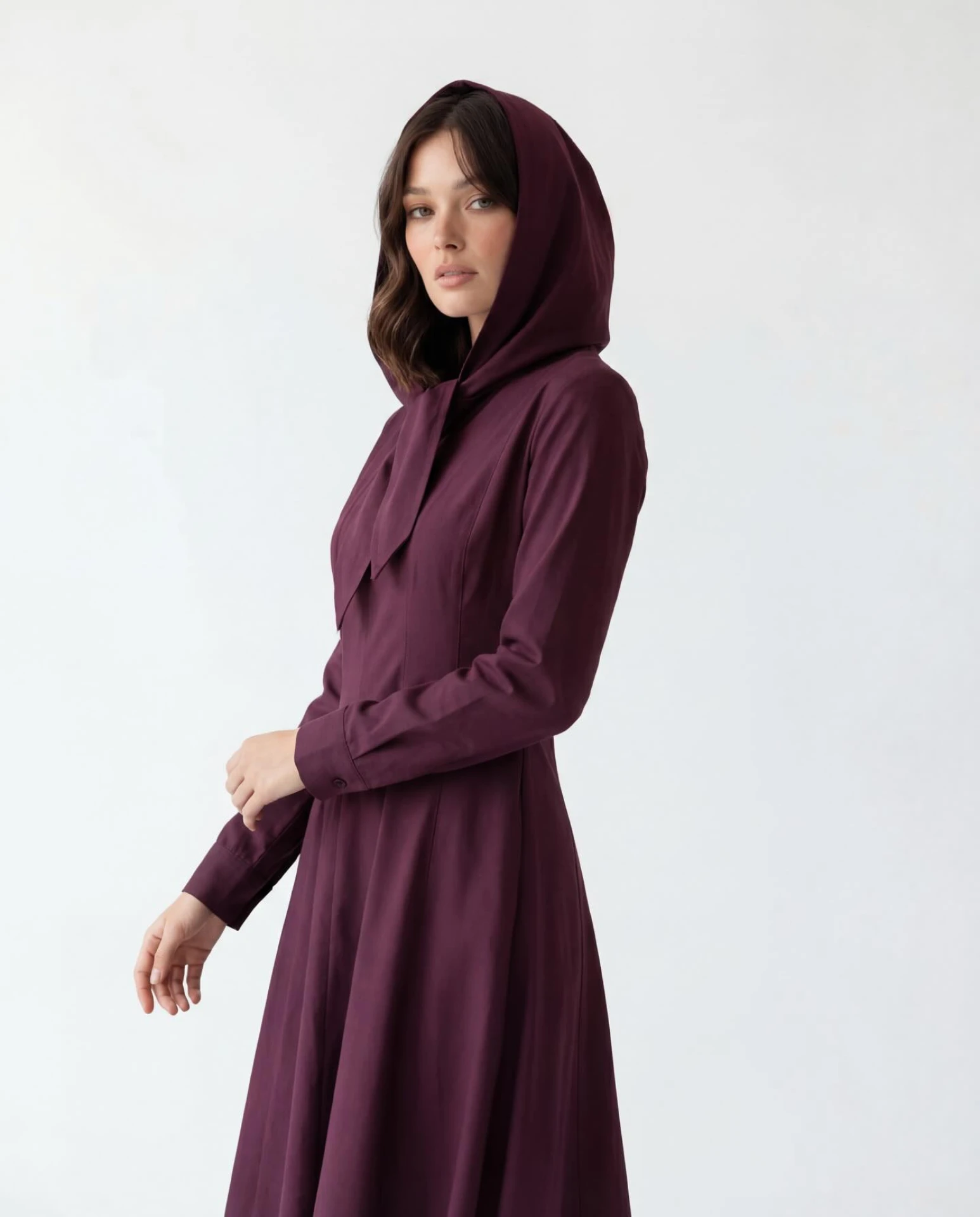 Bordo Kapüşonlu Elbise