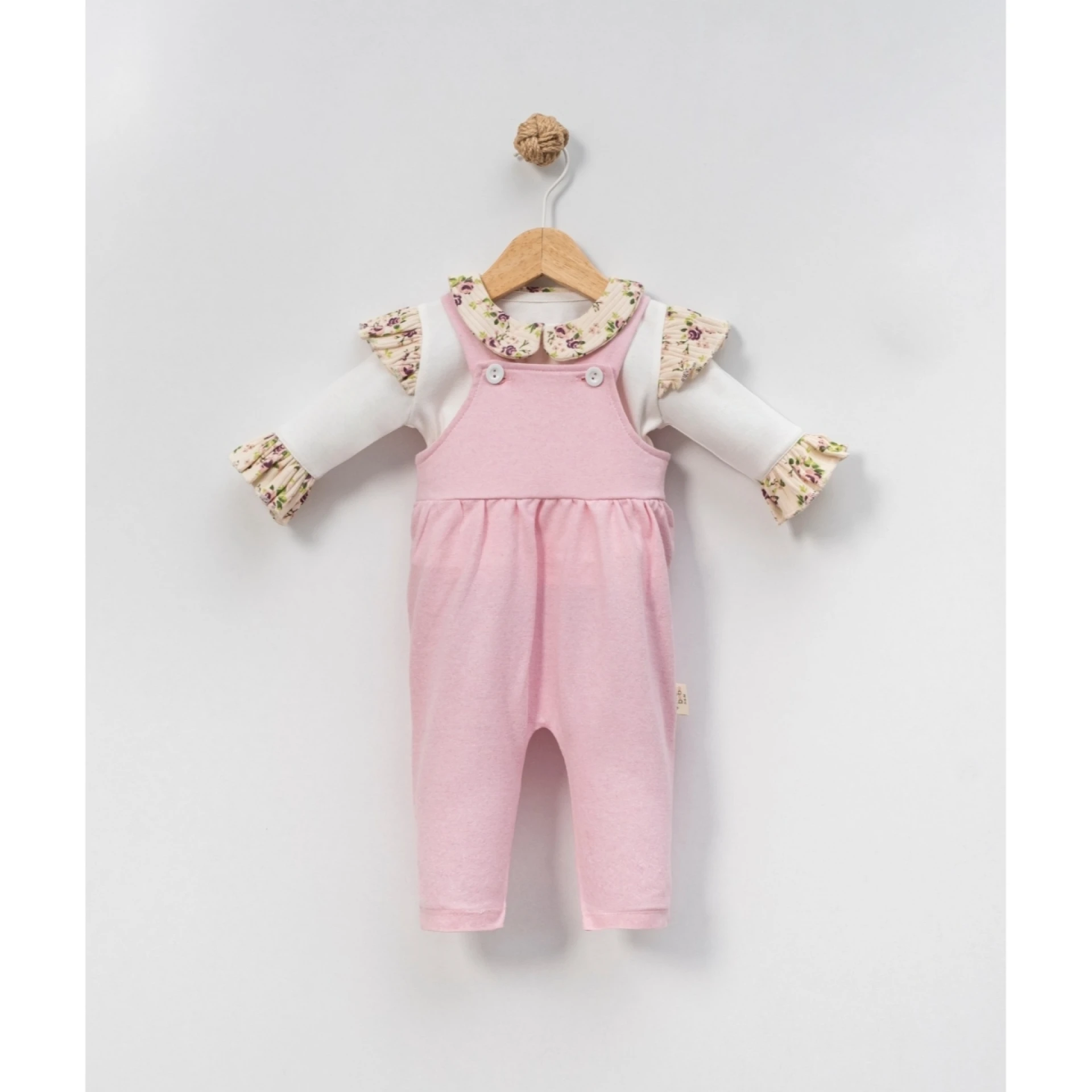 ÇAKAR BEBE KIZ 3-6-9-12 AY FIRFIR YAKA ÇİÇEK BASKLI TULUM