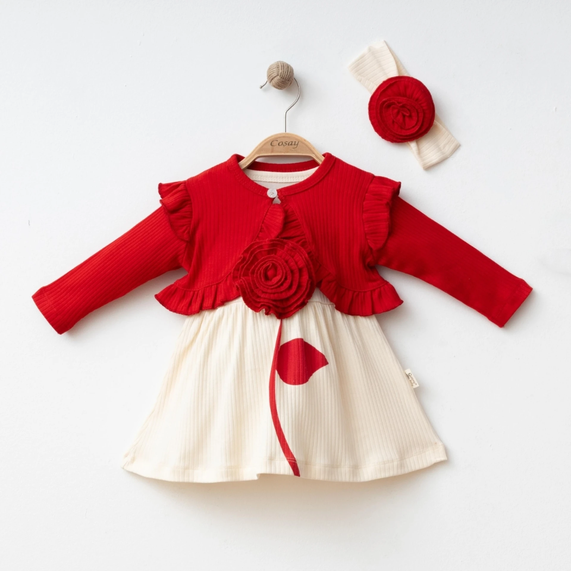COŞAY BEBE KIZ 9-12-18 AY GÜLLÜ BOLEROLU ELBİSE