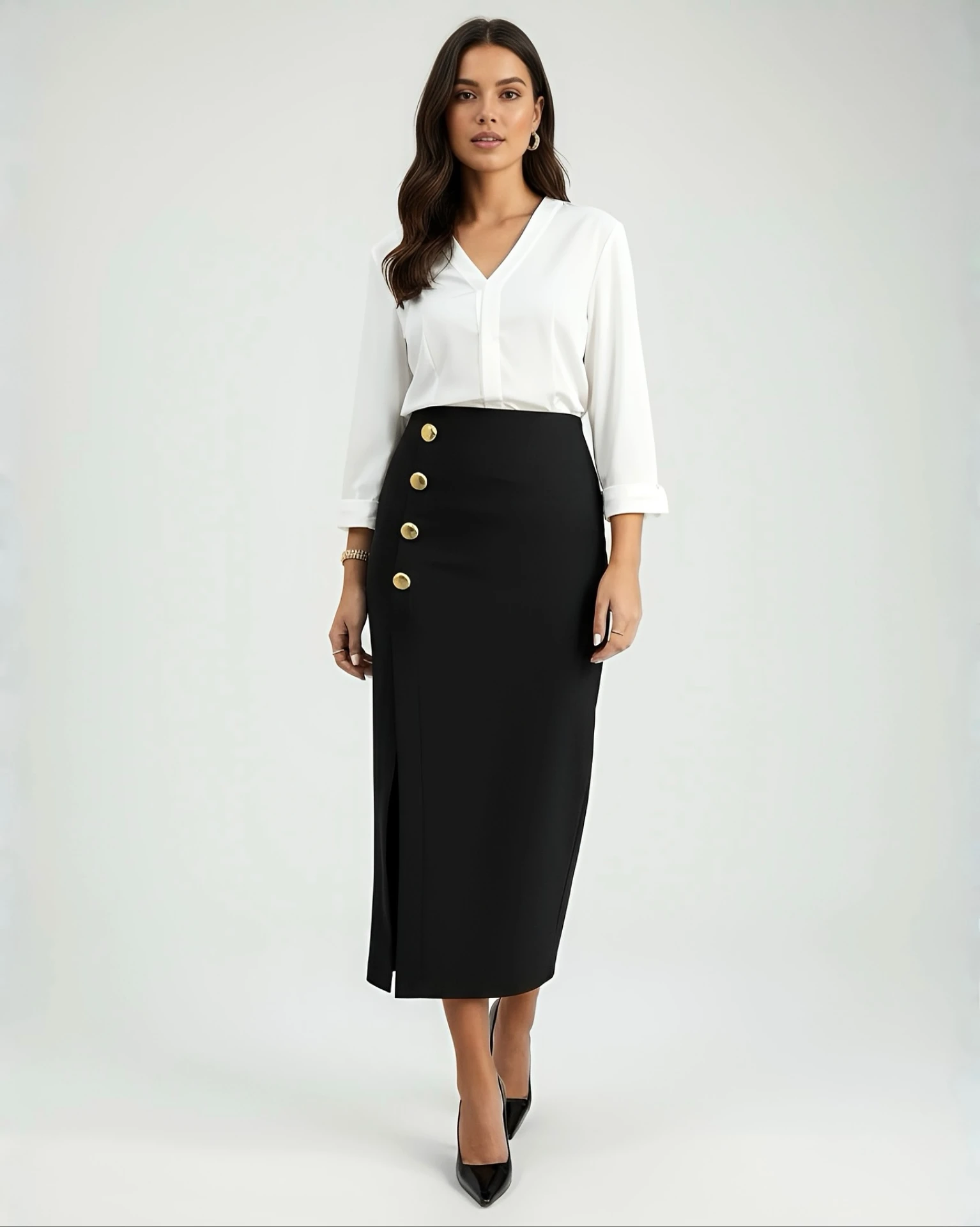 Dört Düğme Yırtmaçlı Kalem Etek