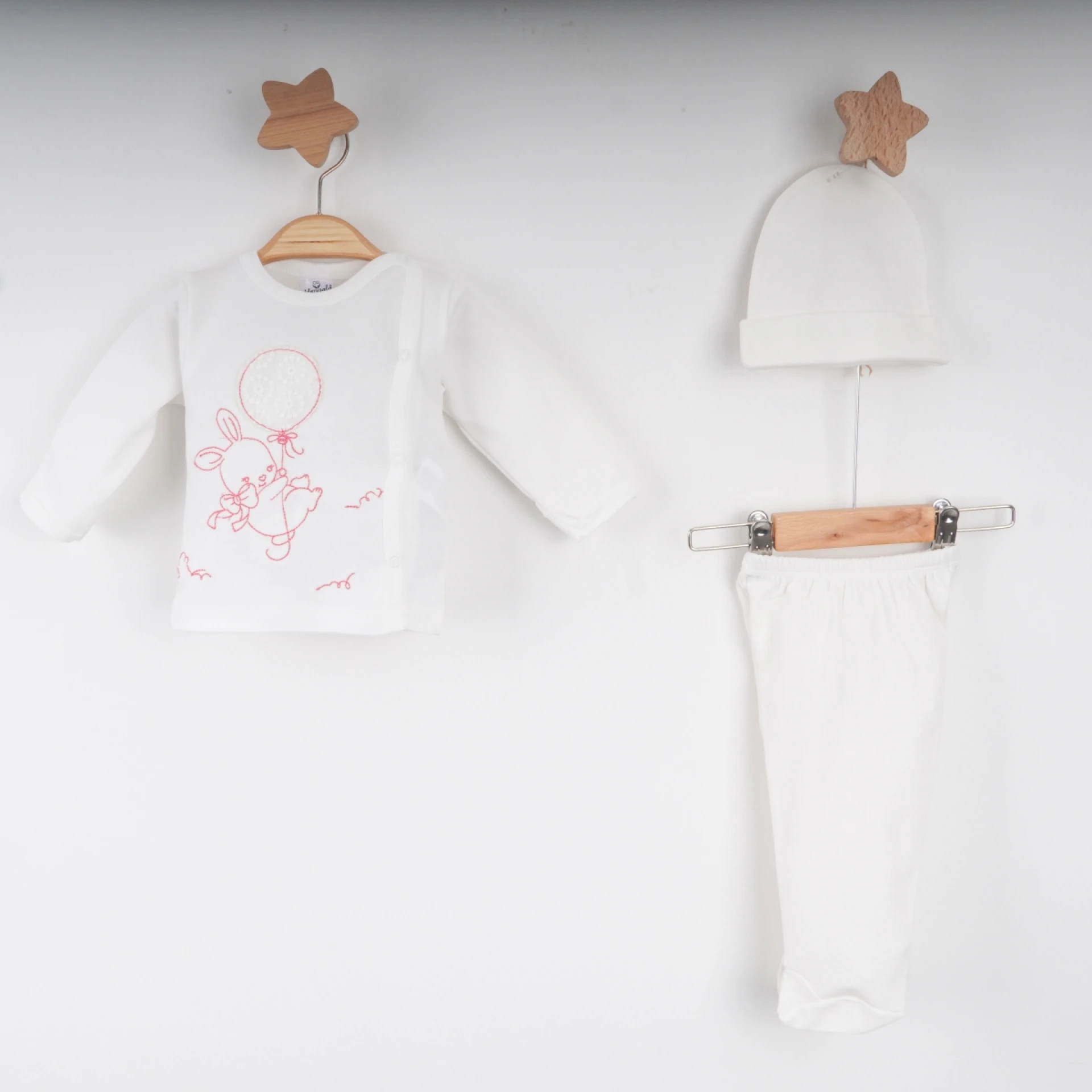 Hoppala 4016 0-3 Ay Bunny Balloon Nakışlı Eldivenli Zıbın Takımı