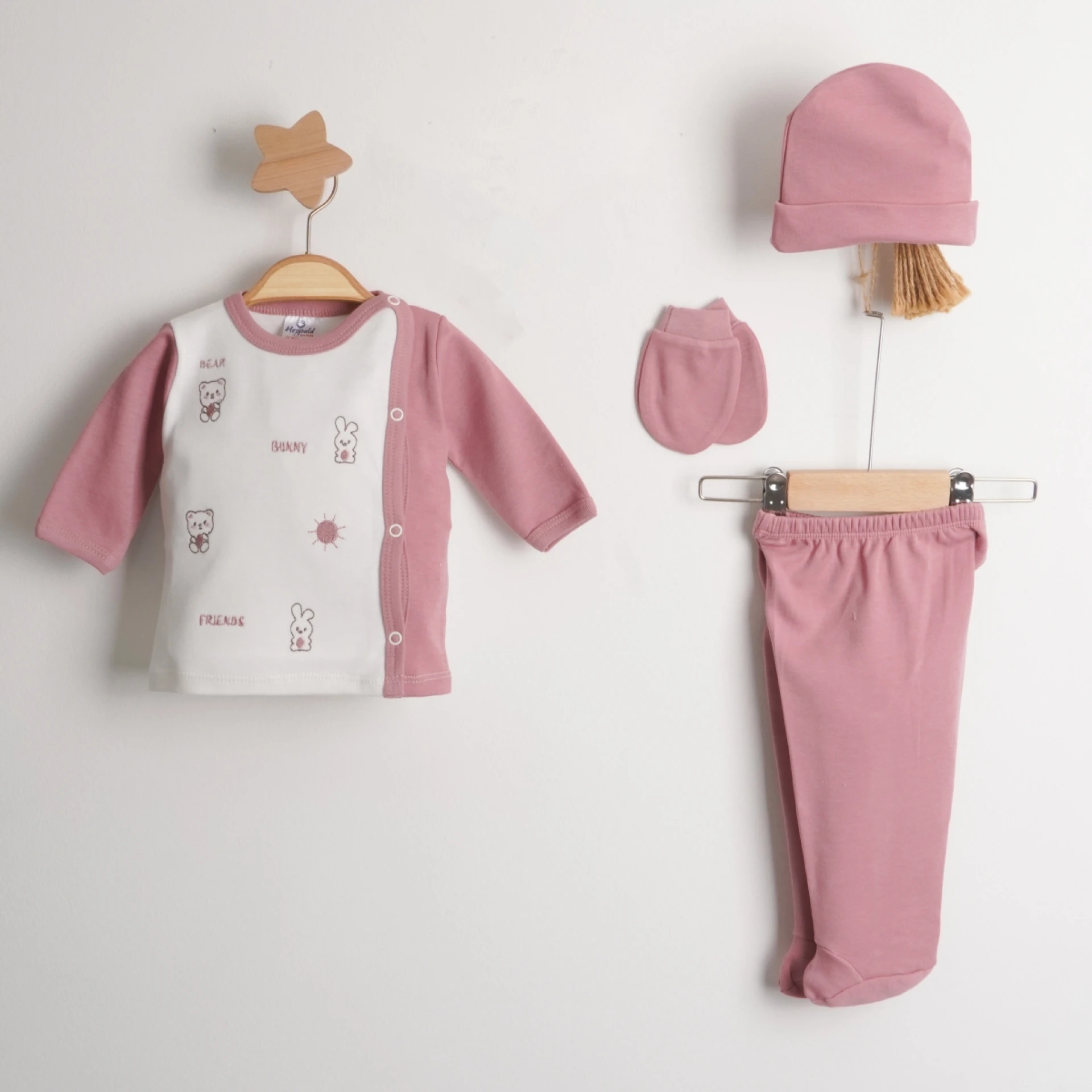 Hoppala 4057 Animals Nakışlı 0-3 Ay Unisex Beş Parçalı Zıbın Takımı