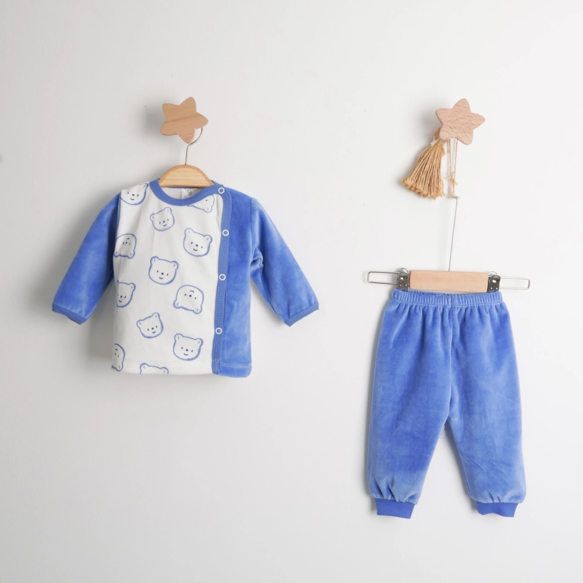 Hoppala 4082 Bears Baskılı Kadife Zıbın Takımı