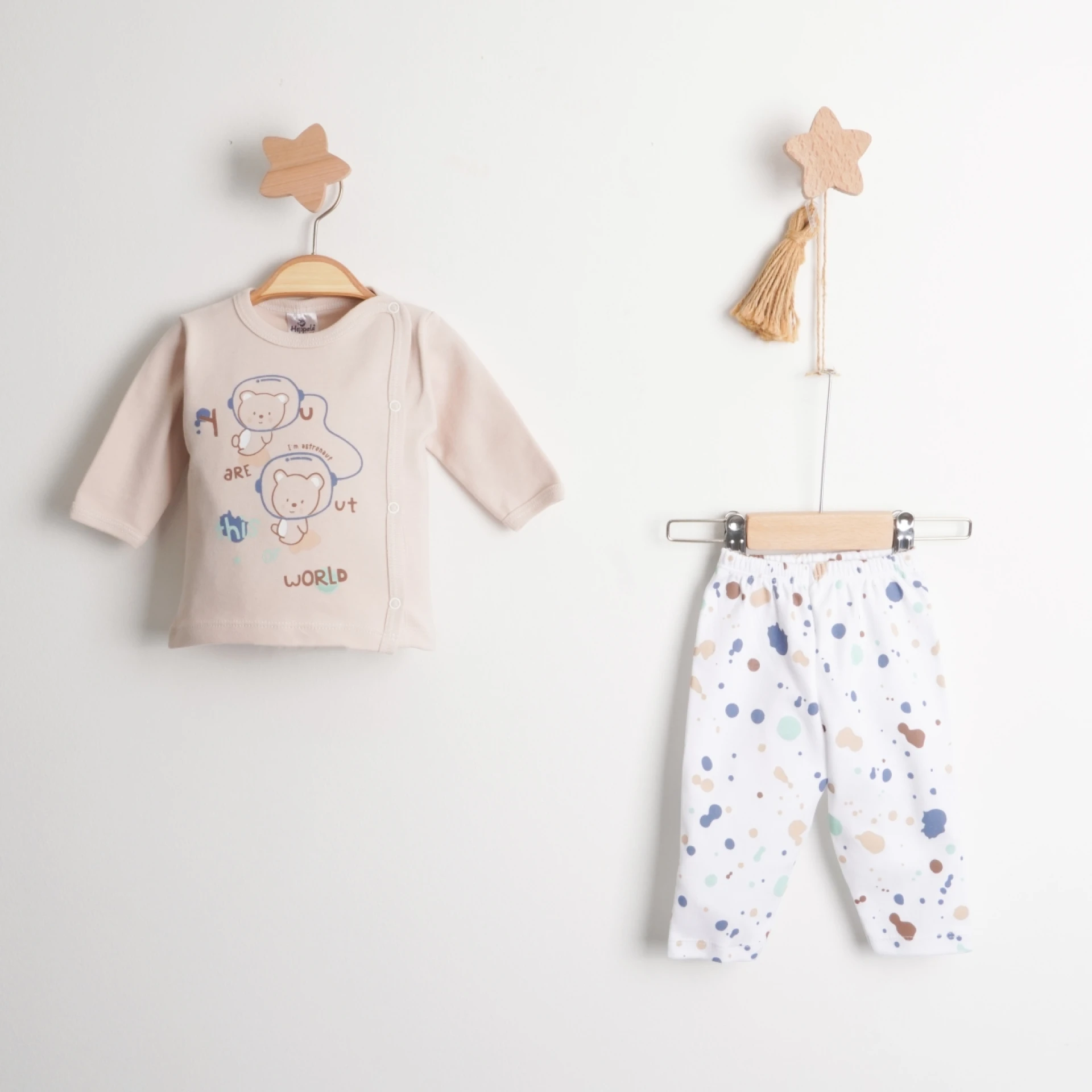 Hoppala 4412 0-3 Ay Unisex Astronaut Baskılı Patiksiz Zıbın Takımı