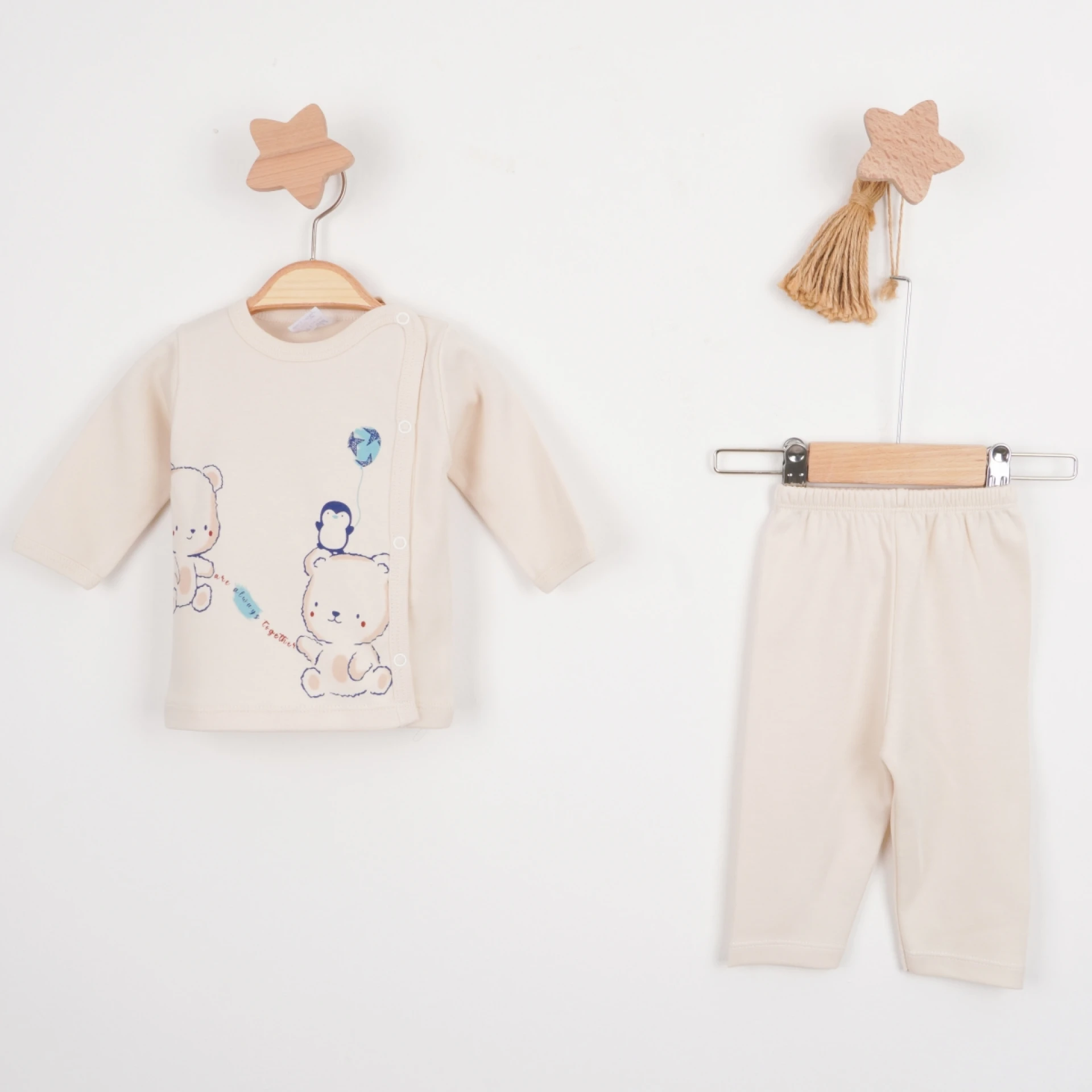 Hoppala 4429 0-3 Ay Bear Penguin Baskılı Unisex Patiksiz Zıbın Takımı