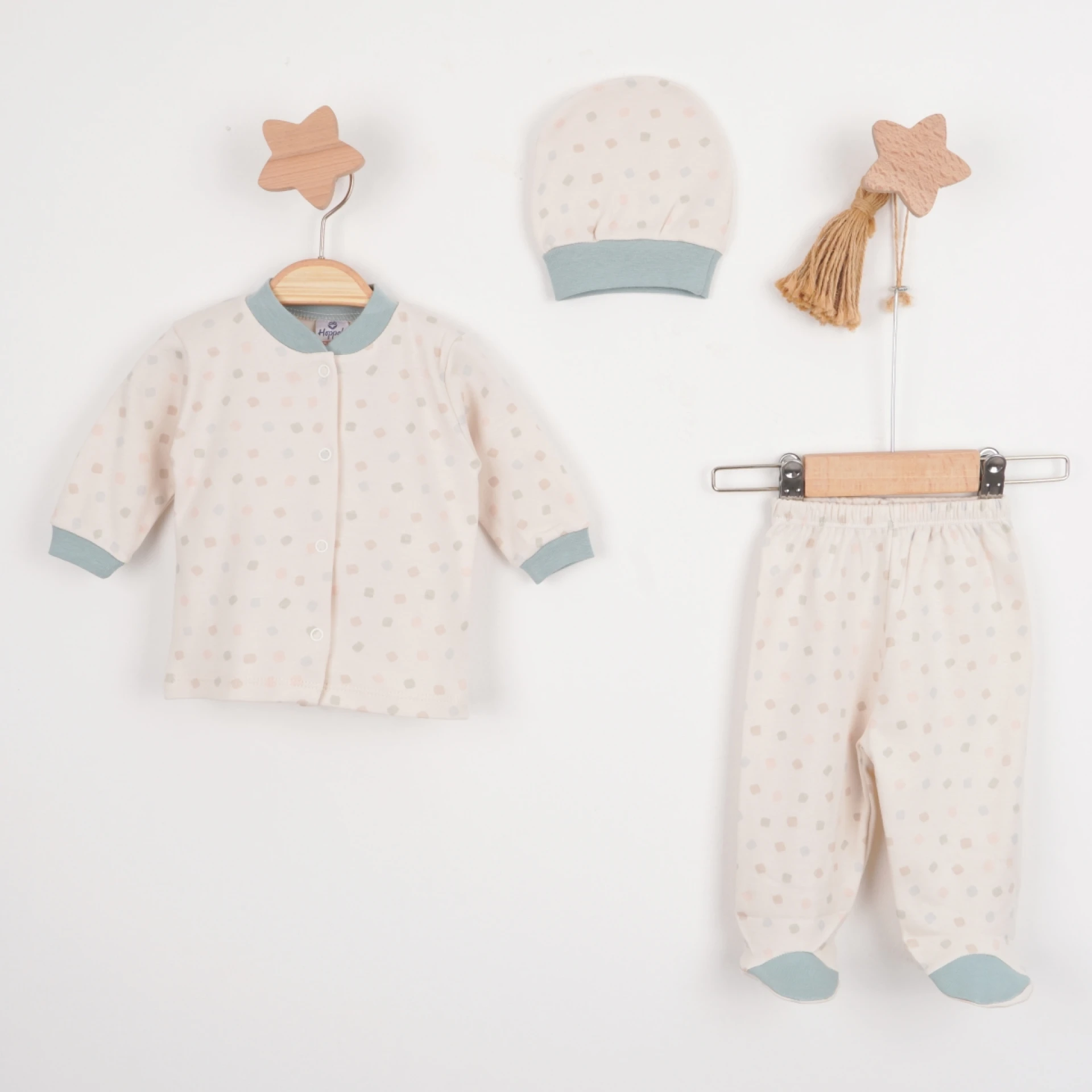 Hoppala 4430 0-3 Ay Puanlı Önden Açık Şapkalı Patikli Zıbın Takımı 