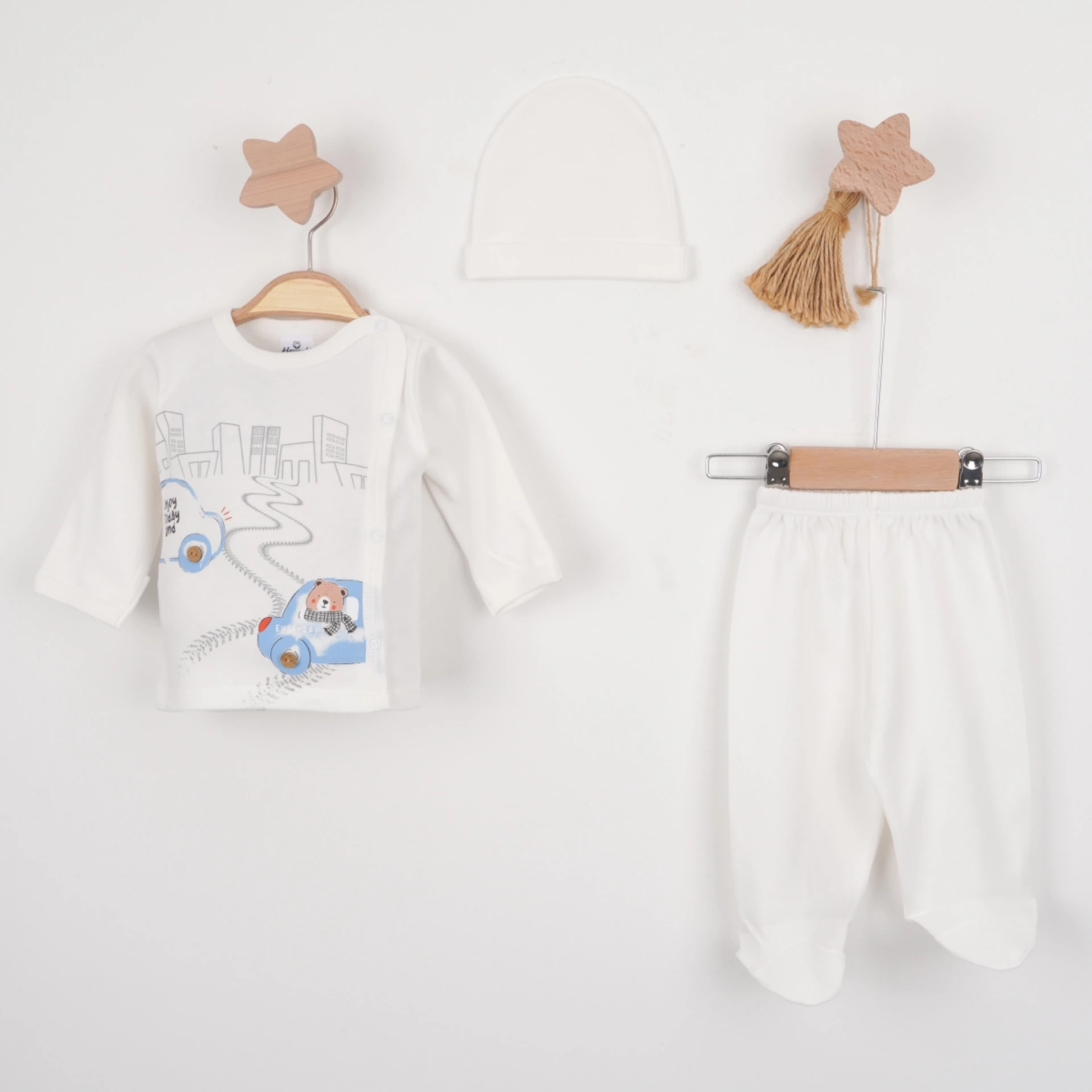 Hoppala 4432 0-3 Ay Cars Baskılı Düğmeli Eldivenli Zıbın Takımı