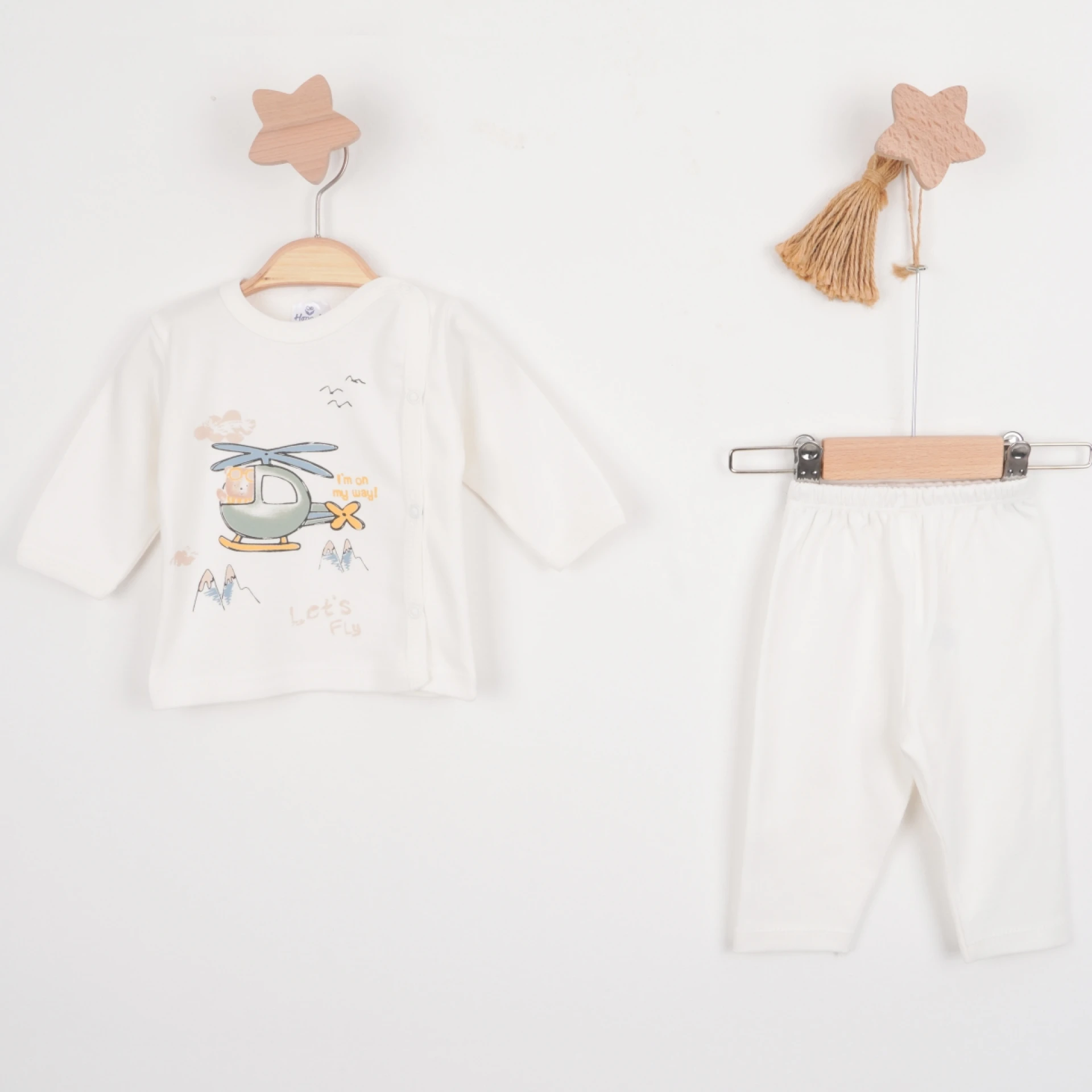 Hoppala 4434 0-3 Ay Helikopter Baskılı Erkek Patiksiz Zıbın Takımı