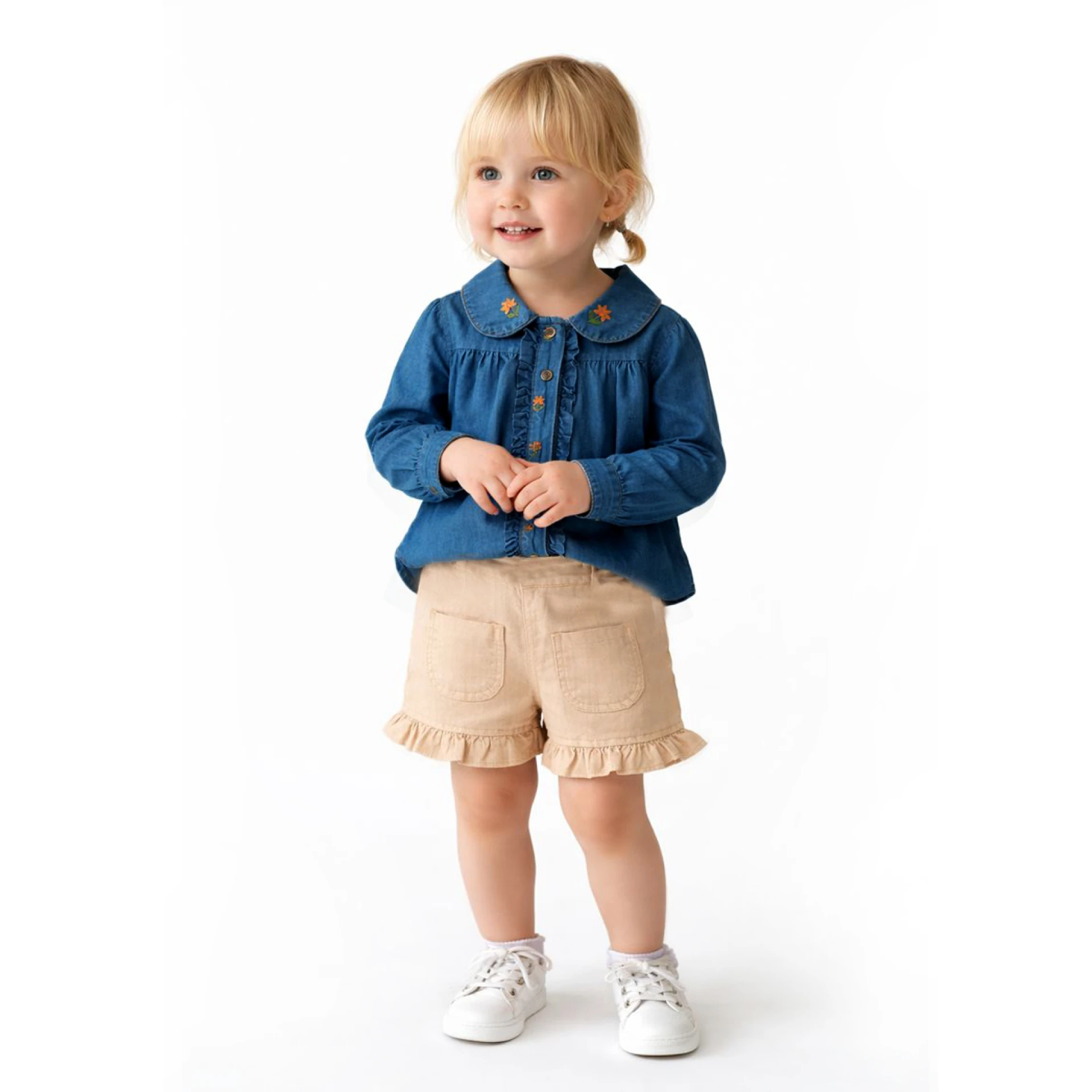 KIZ ÇOCUK 1-4 YAŞ GÖMLEK ŞORT KOT TAKIM 