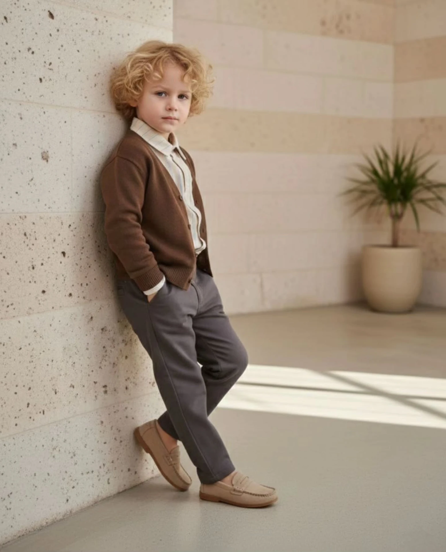 Kahverengi Çocuk Gömlek Ceket Takımı