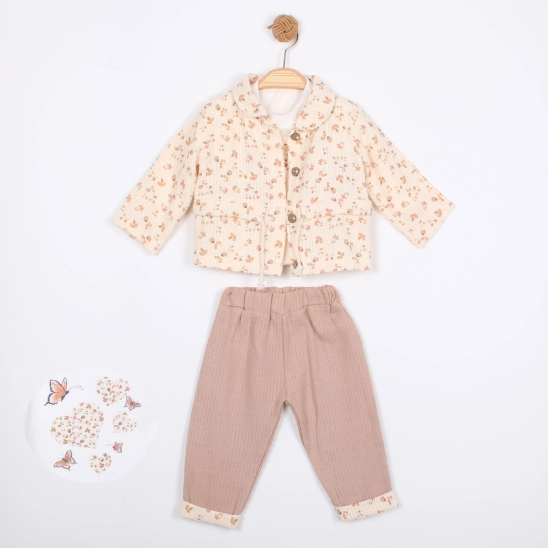 MİNİNO ÇİÇEK HIRKALI KIZ BEBEK TAKIM 6-18 AY