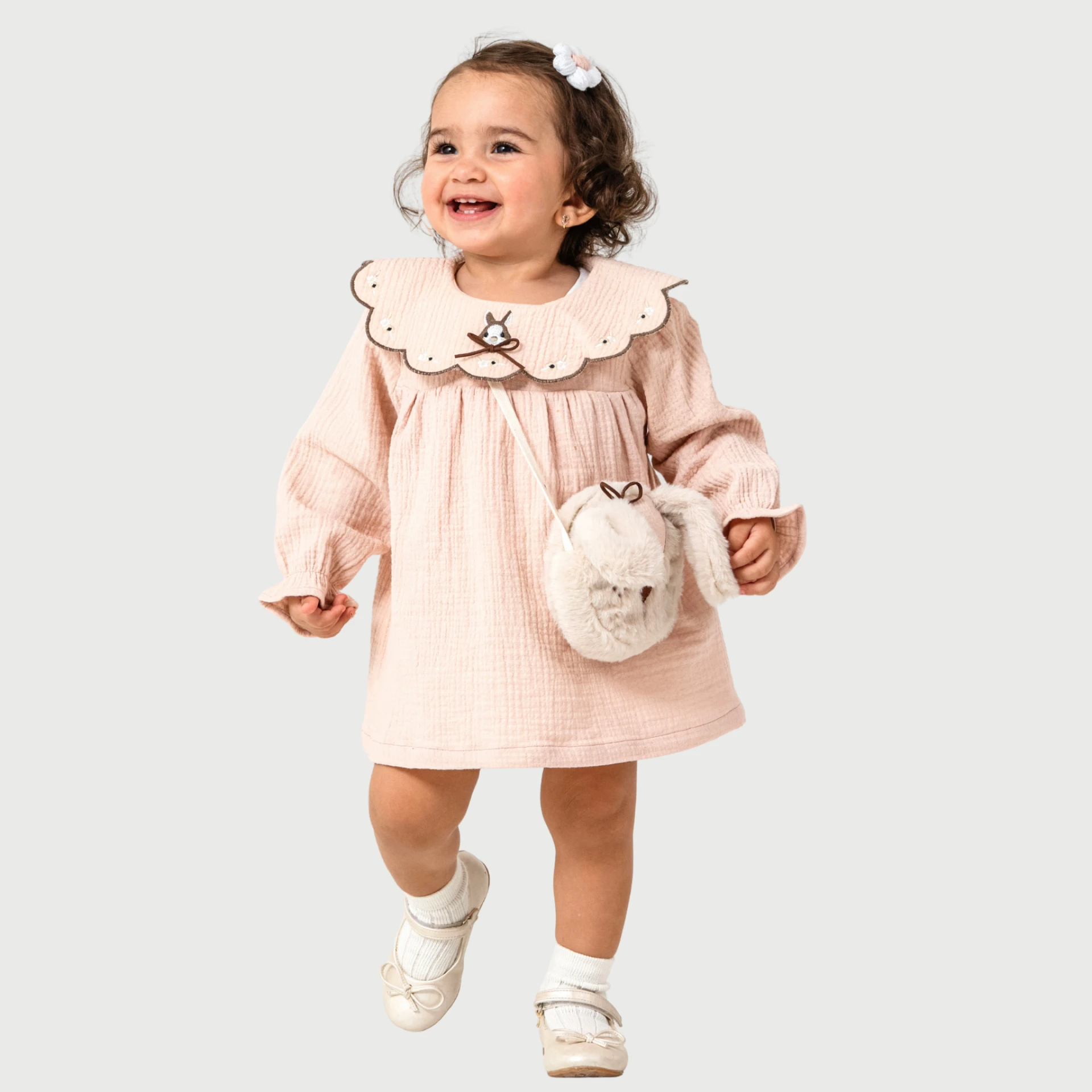 TAVŞAN ÇANTALI KIZ ELBİSE TAKIM