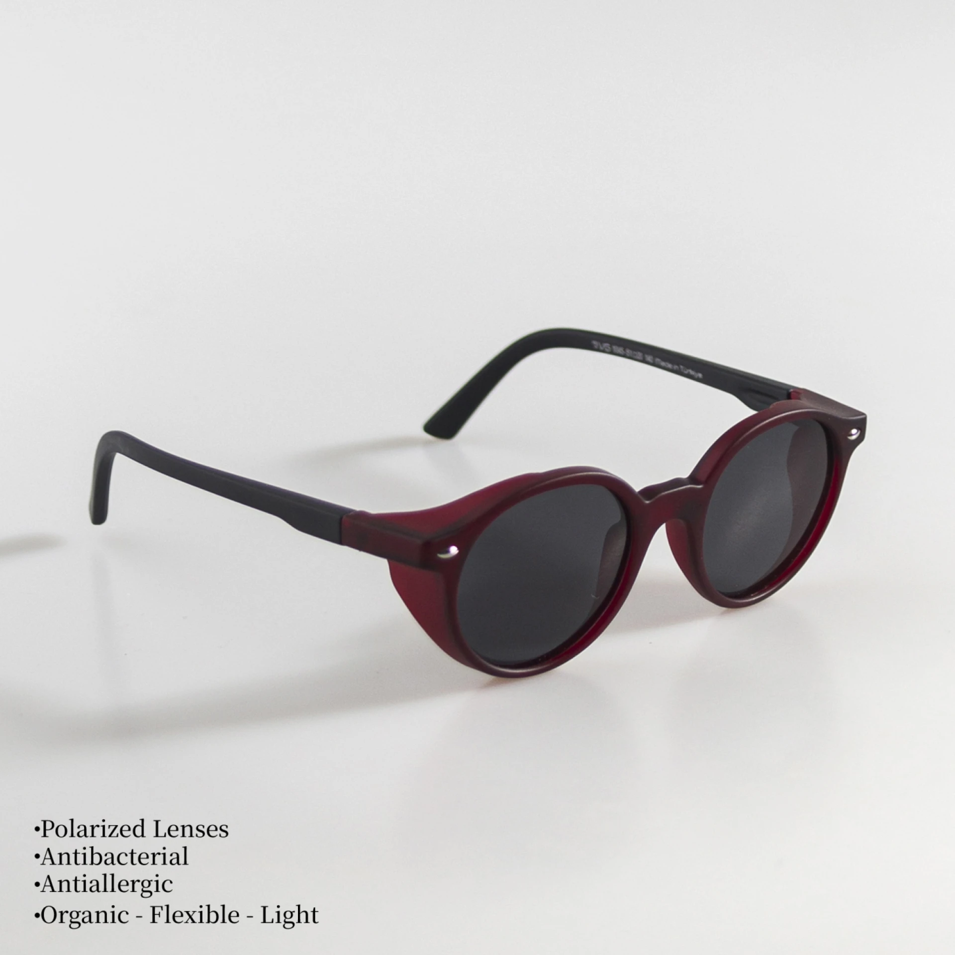 UNISEX BEBEK ÇOCUK GÜNEŞ GÖZLÜĞÜ  POLARIZED - OVAL MAT BORDO ÇERÇEVE SİYAH SAP