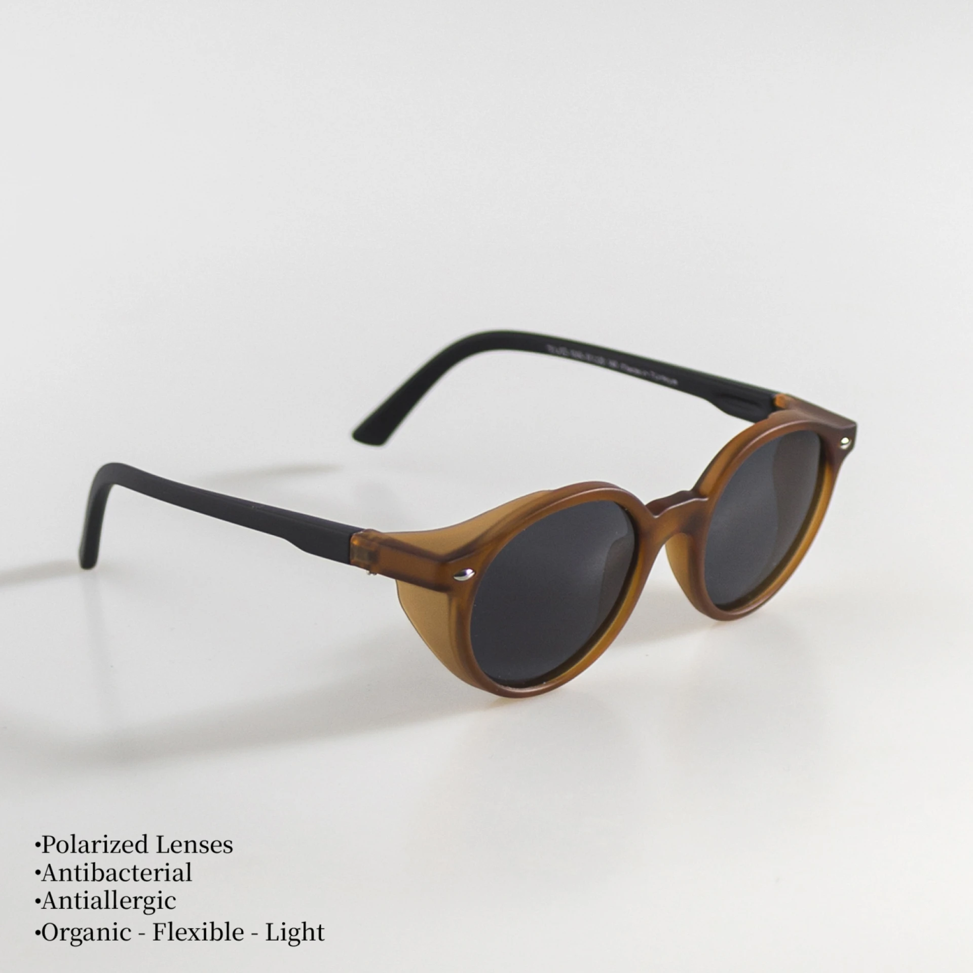 UNISEX BEBEK ÇOCUK GÜNEŞ GÖZLÜĞÜ  POLARIZED - OVAL MAT KAHVERENGİ ÇERÇEVE SİYAH SAP