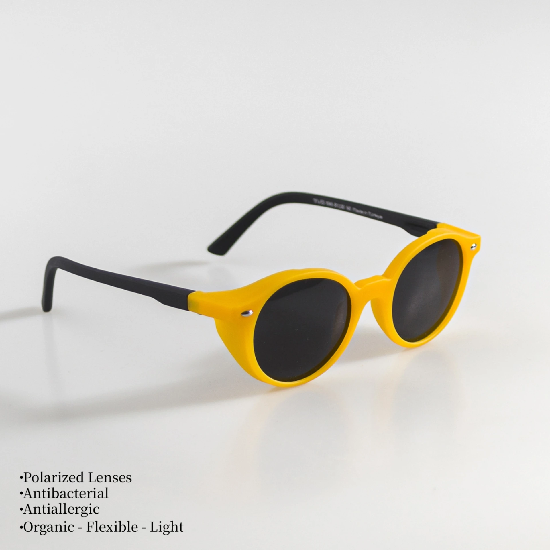 UNISEX BEBEK ÇOCUK GÜNEŞ GÖZLÜĞÜ  POLARIZED - OVAL MAT SARI ÇERÇEVE SİYAH SAP