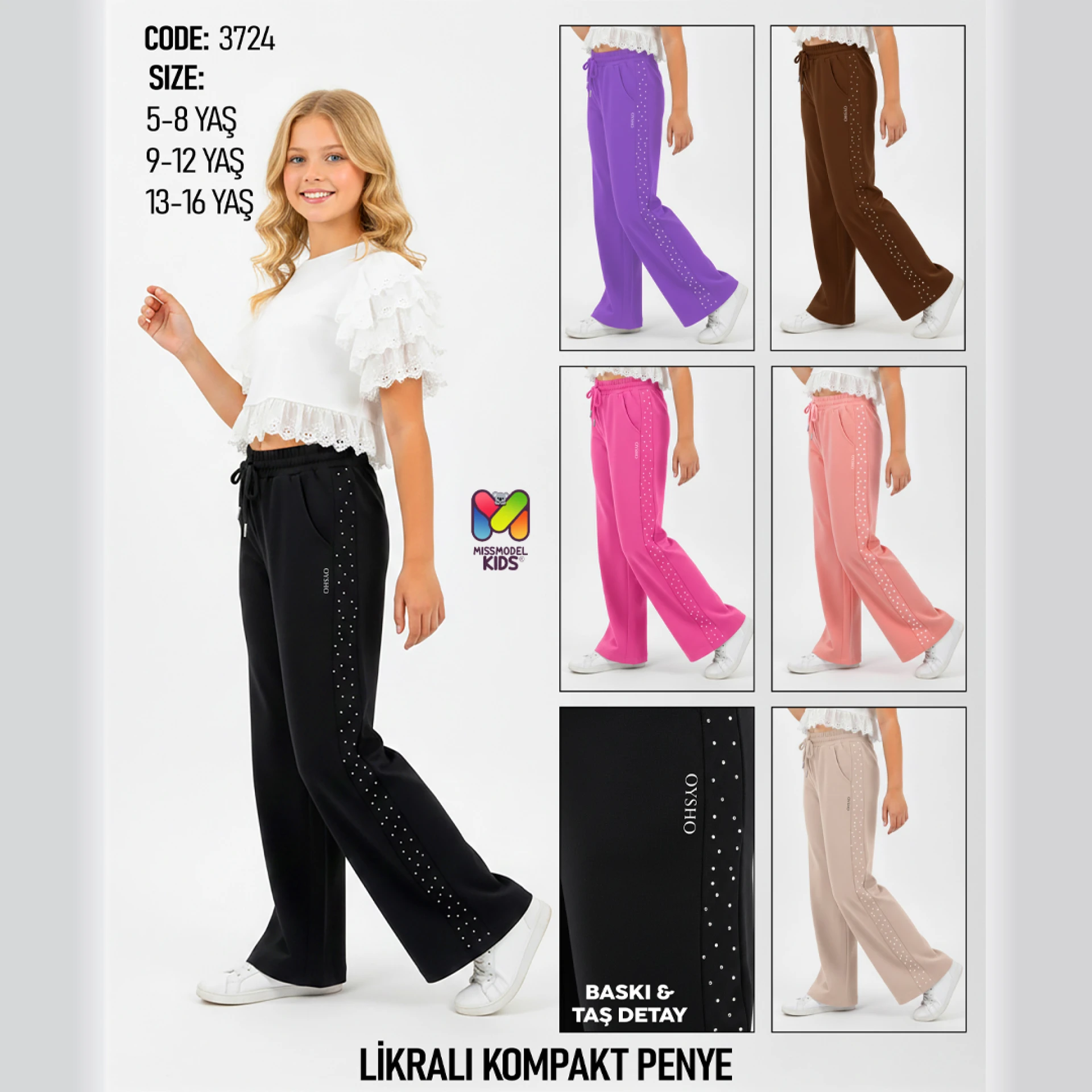 Yan Taş Şeritli Likralı Kompakt Penye Eşofman Altı