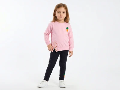 1/5 YAŞ 36/1 KOMPAKT PENYE Havuç Nakışlı ve Fiyonk Detaylı Kız Çocuk Taytlı Takım