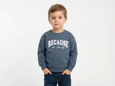 2/6 YAŞ 3 İP ŞARDONLU "Because" Slogan Baskılı Erkek Çocuk Sweatshirt