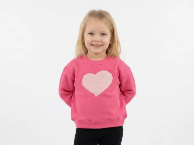 2/6 YAŞ 3 İP ŞARDONLU Büyük Kalp İşlemeli ve Taşlı Kız Çocuk Sweatshirt