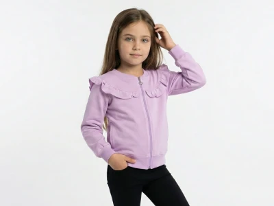 2/7 YAŞ 2 İP Robadan Fırfırlı ve Fermuarlı Kız Çocuk Mevsimlik Hırka