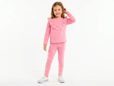 2/7 YAŞ 36/1 KOMPAKT Robadan Fırfırlı ve Balon Köpek Desenli Kız Çocuk Taytlı Takım