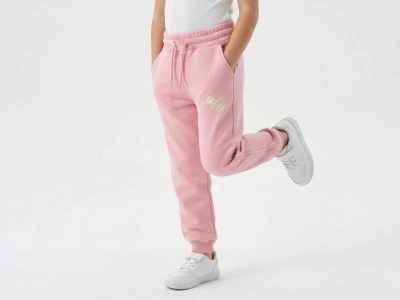 4/8 YAŞ 3 İP ŞARDONLU Eskiz Kalp Baskılı ve Bağcıklı Kız Çocuk Eşofman Altı