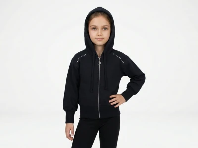 5/10 YAŞ 2 İP Omuzları Taş İşlemeli ve Kapüşonlu Kız Çocuk Hırka