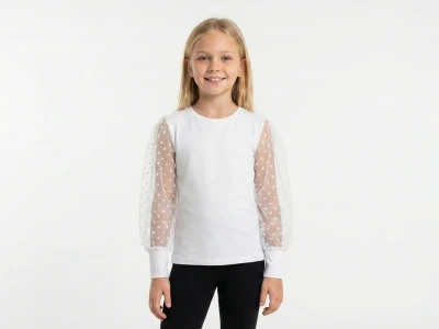 6/11 YAŞ 30/1 KOMPAK Puantiyeli Tül Kollu Kız Çocuk Okulluk Bluz