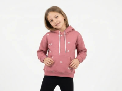 8/12 YAŞ 3 İP ŞARDONLU Minimal Papatya Baskılı ve Kapüşonlu Kız Çocuk Sweatshirt