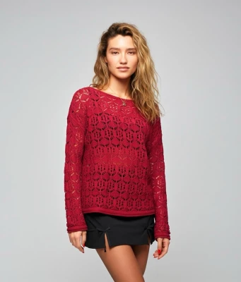 Açık Dikişli Geometrik Desenli Kazak