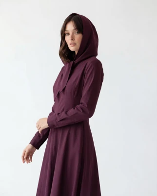 Bordo Kapüşonlu Elbise