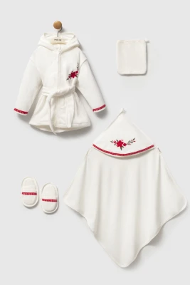 Bornoz Set - Kırmızı Çiçek