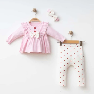 COŞAY BEBE KIZ 6-9-12 AY FIRFIRLI KALPLİ 3LÜ TAKIM