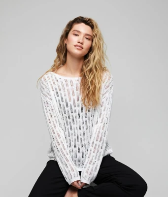 Dikey Dalga Desenli Açık Örgü Kazak