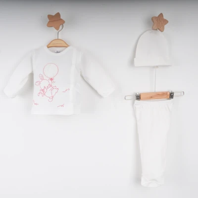 Hoppala 4016 0-3 Ay Bunny Balloon Nakışlı Eldivenli Zıbın Takımı