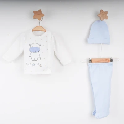 Hoppala 4068 0-3 Ay Hippo Baskılı Süzeneli Eldivenli Zıbın Takımı