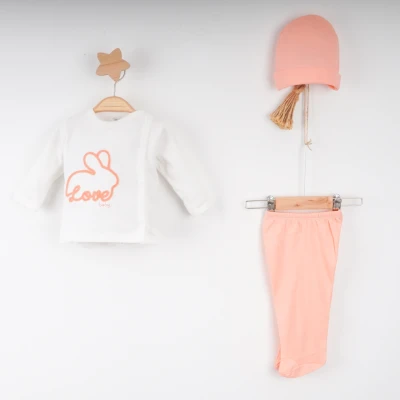 Hoppala 4071 0-3 Ay Bunny Nakışlı Kız Eldivenli Zıbın Takımı