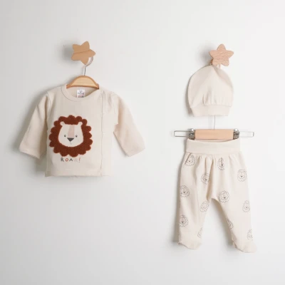 Hoppala 4073 Lion Süzene Nakışlı Erkek Eldivenli Zıbın Takımı