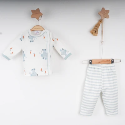 Hoppala 4076 0-3 Ay Mouse Baskılı Çizgili Patiksiz Zıbın Takımı