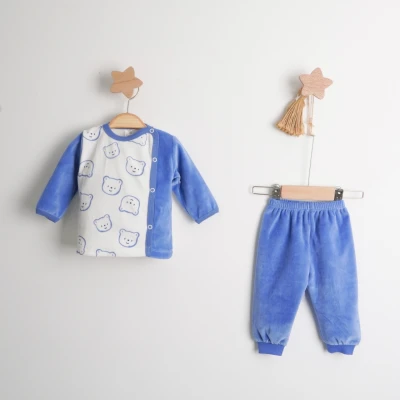 Hoppala 4082 Bears Baskılı Kadife Zıbın Takımı