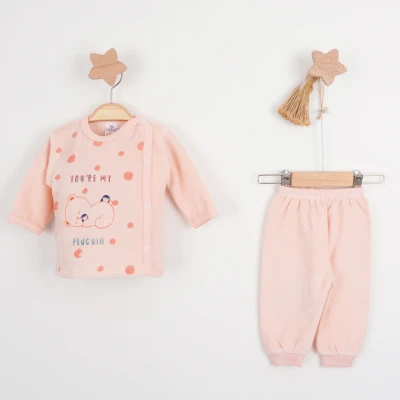 Hoppala 4088 0-3 Ay Penguen Nakışlı Manşetli Kadife Zıbın Takımı