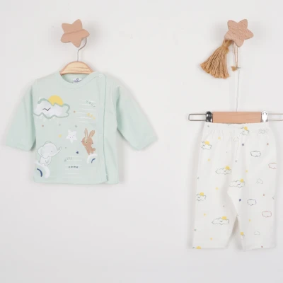 Hoppala 4416 0-3 Ay Bunny Elephant Baskılı Unisex Patiksiz Zıbın Takımı