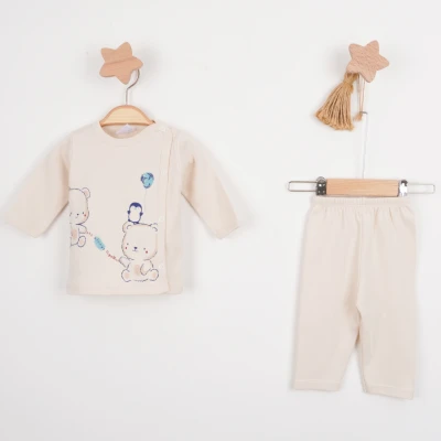 Hoppala 4429 0-3 Ay Bear Penguin Baskılı Unisex Patiksiz Zıbın Takımı